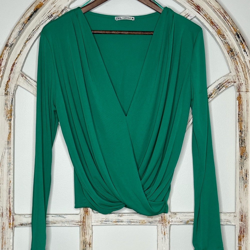 NWOT Zara Kelly Green Draped Top- Size Medium
